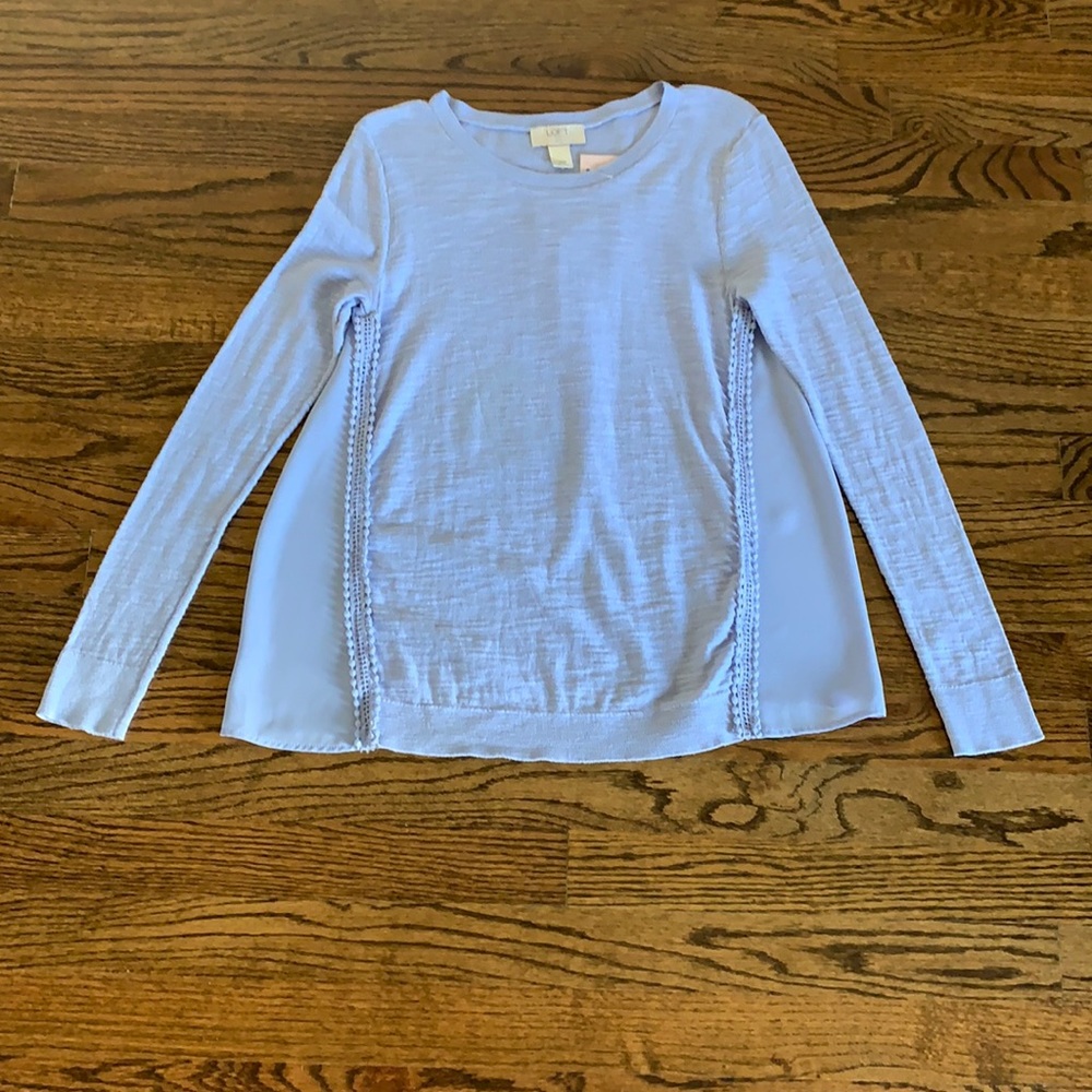 NWT, Loft Periwinkle Mixed Media Long Sleeve Top